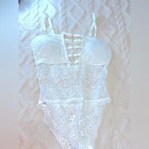 White Floral Lace Lingerie Bodysuit
